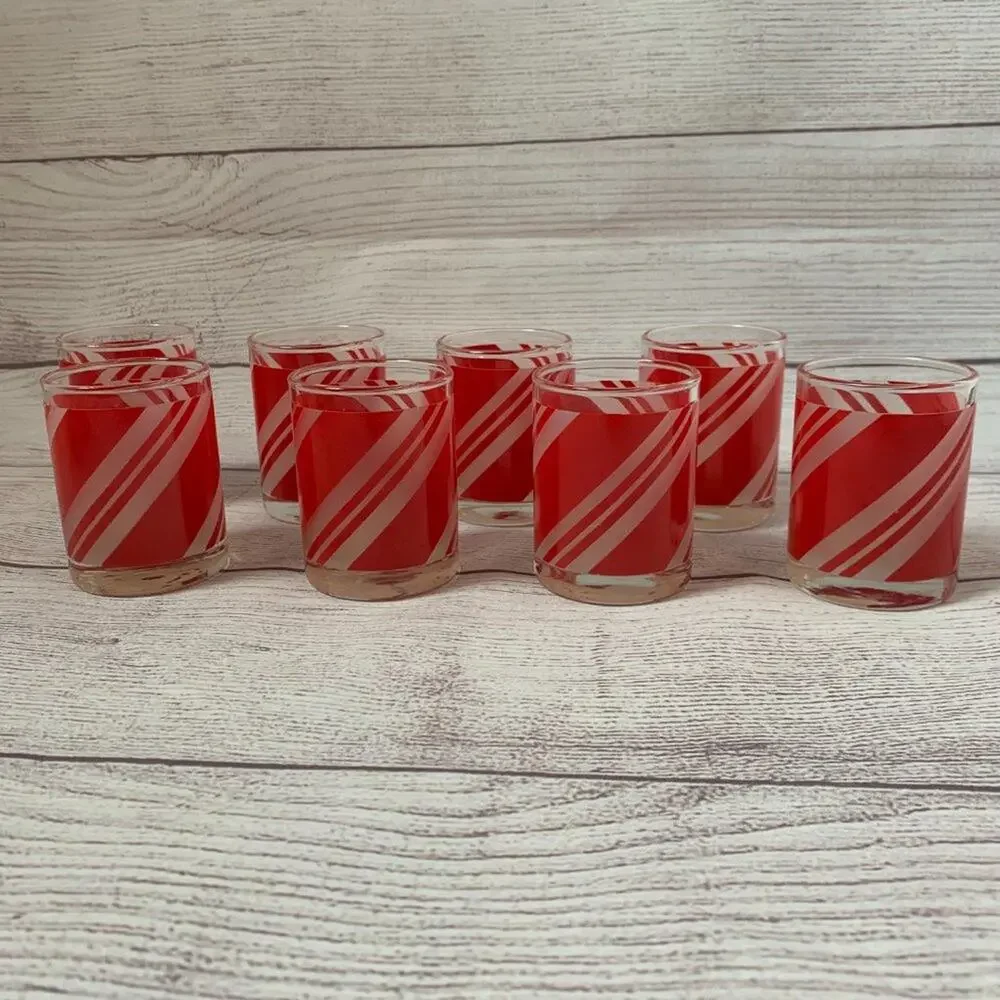 Vintage Peppermint Candy Glass Tealight Votive Candle Holders Set and 2 Candles